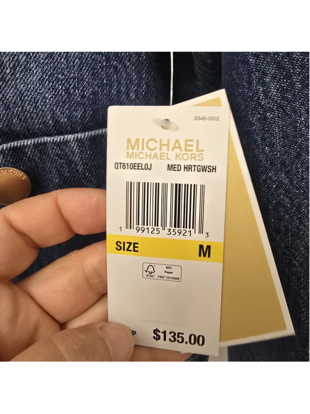 Michael Kors Denim Collarless Jean Jacket Gold Buttons Snap Pocket Medium Wash M